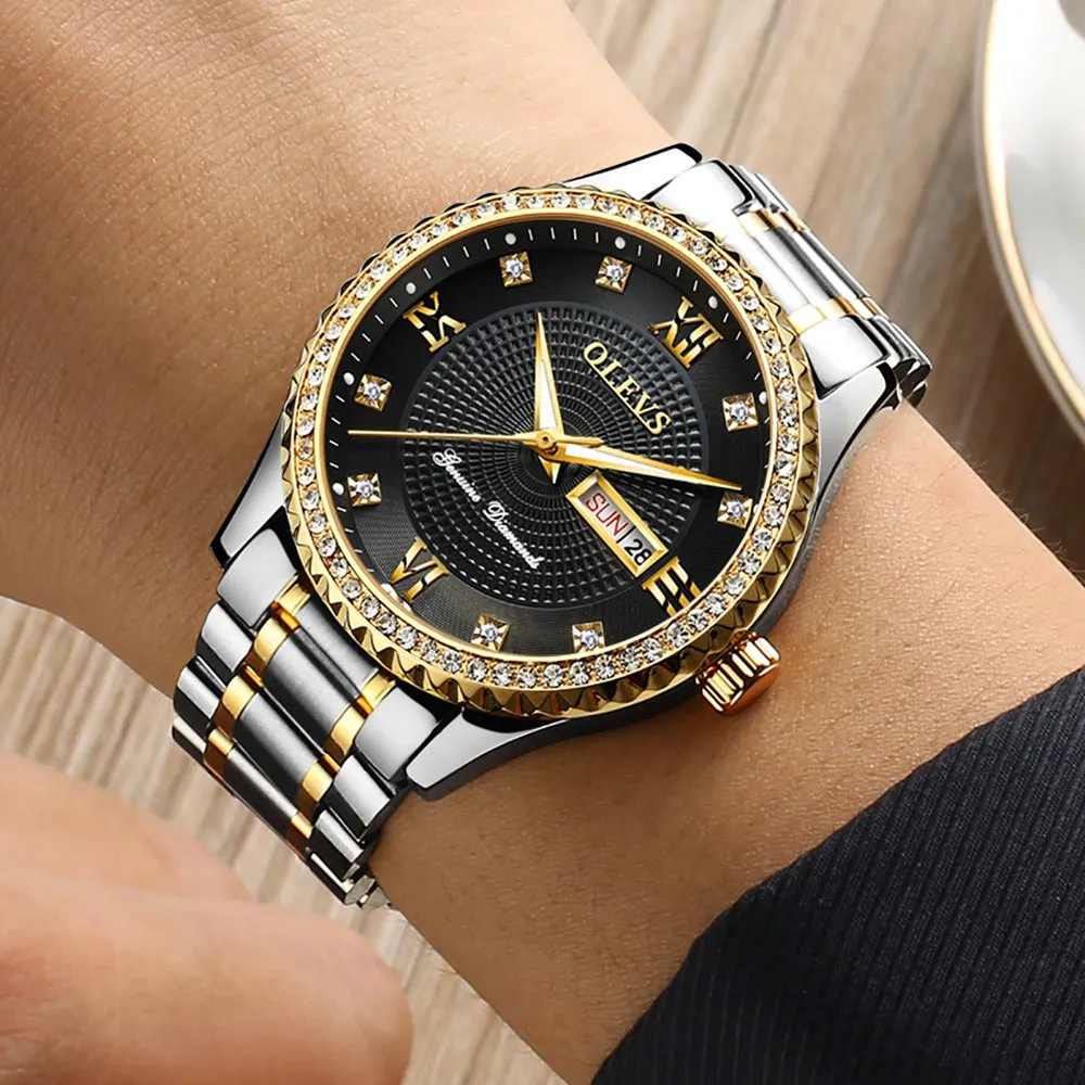 Olevs Premium Metal Band Luxurious Golden Wristwatch with gift Box