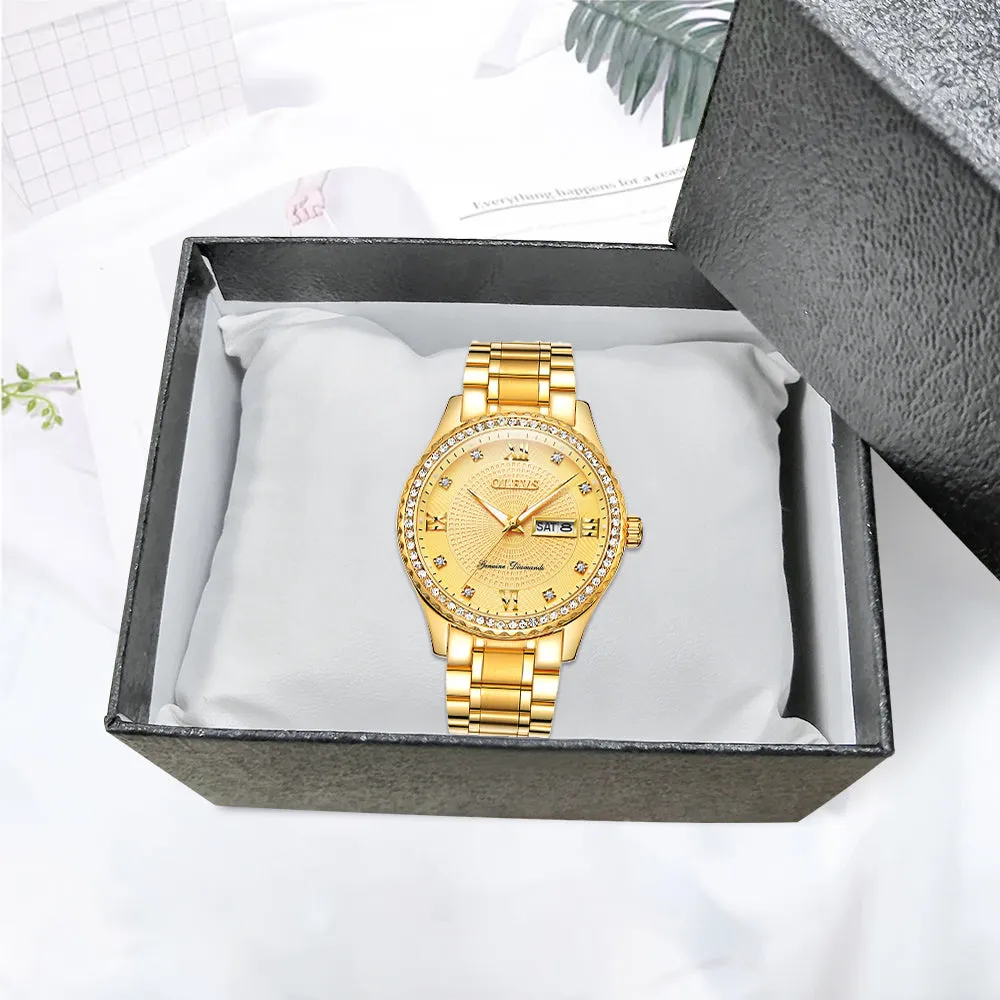Olevs Premium Metal Band Luxurious Golden Wristwatch with gift Box