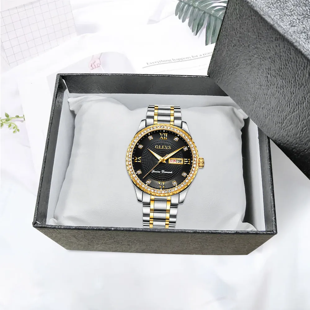 Olevs Premium Metal Band Luxurious Golden Wristwatch with gift Box