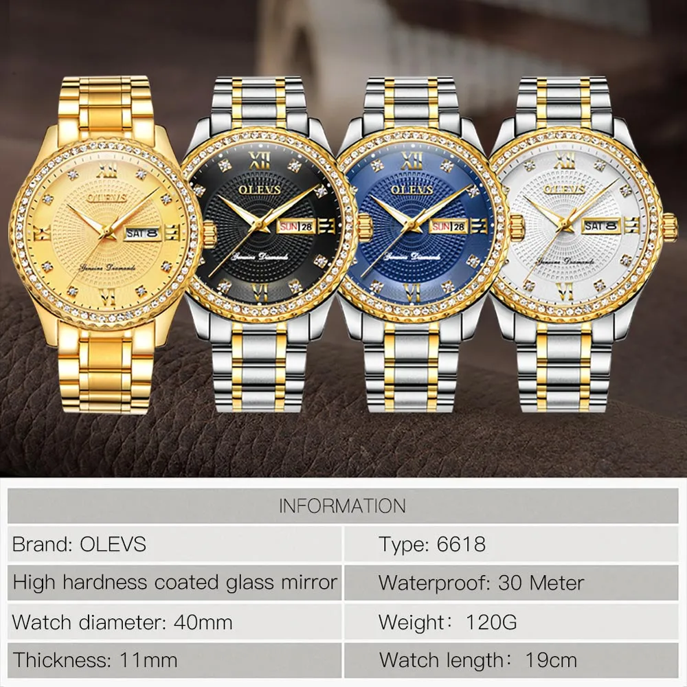 Olevs Premium Metal Band Luxurious Golden Wristwatch with gift Box