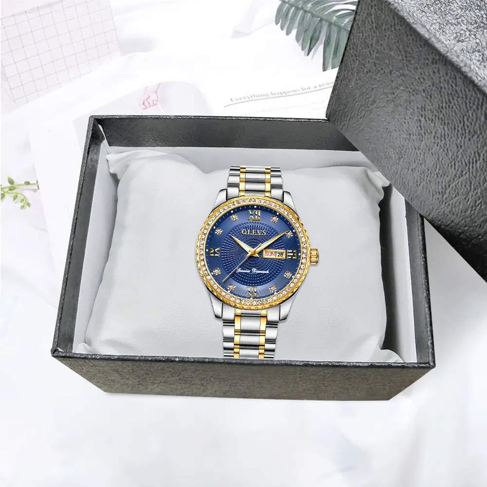 Olevs Premium Metal Band Luxurious Golden Wristwatch with gift Box