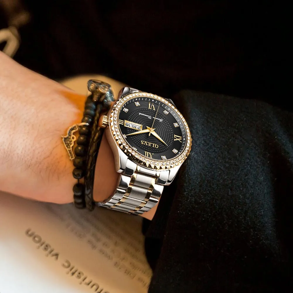 Olevs Premium Metal Band Luxurious Golden Wristwatch with gift Box
