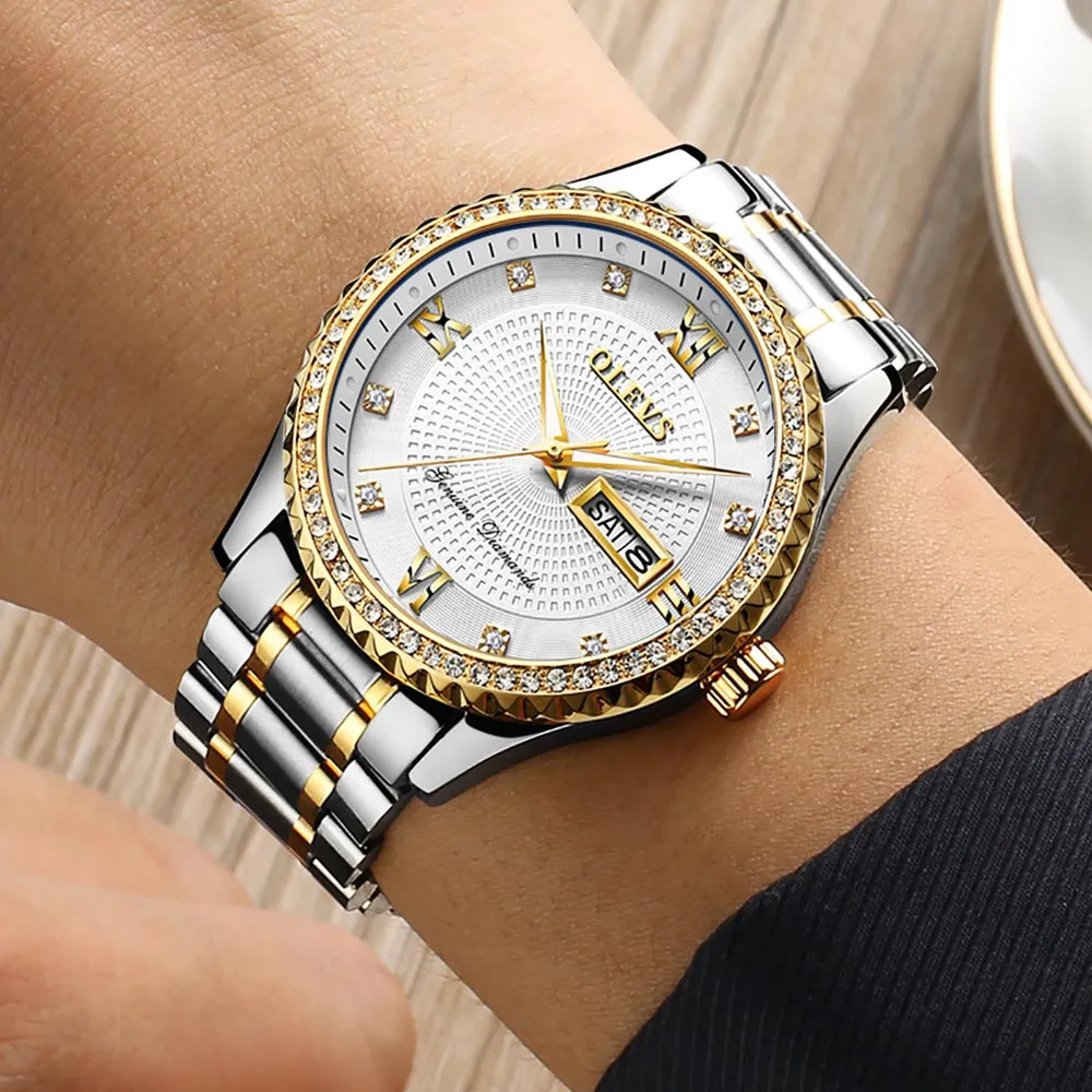 Olevs Premium Metal Band Luxurious Golden Wristwatch with gift Box