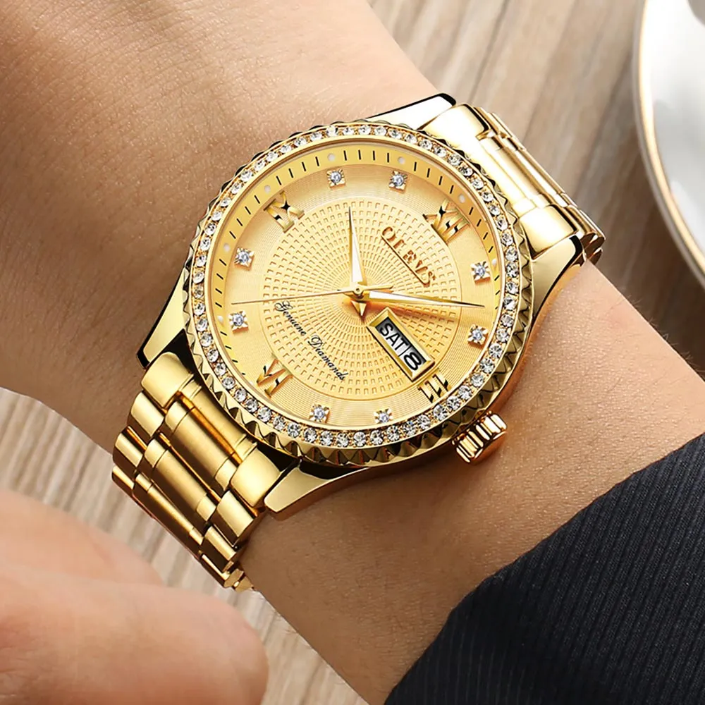 Olevs Premium Metal Band Luxurious Golden Wristwatch with gift Box