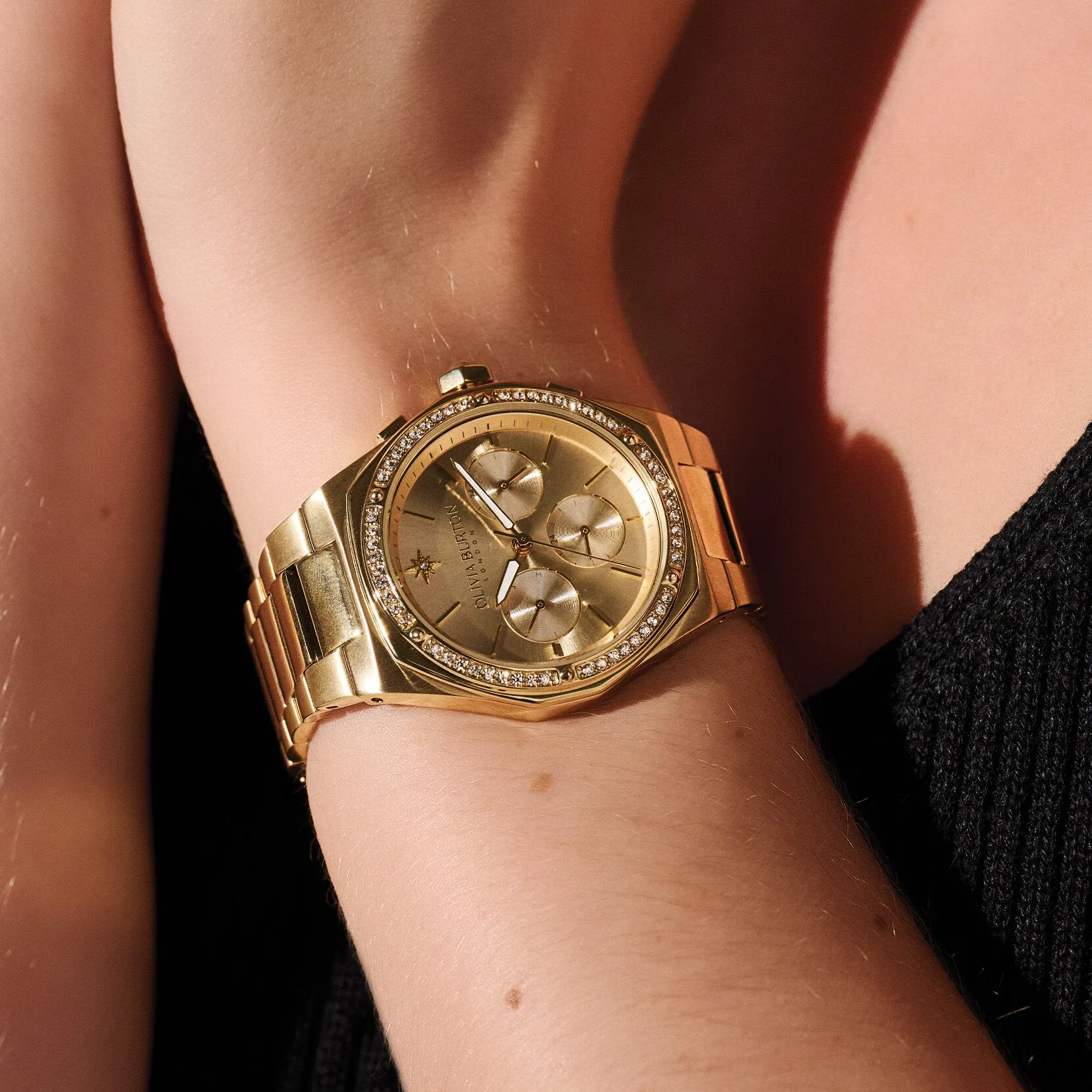 Olivia Burton Sports Luxe 38mm Hexa Multi-Function Champagne & Gold Bracelet Watch