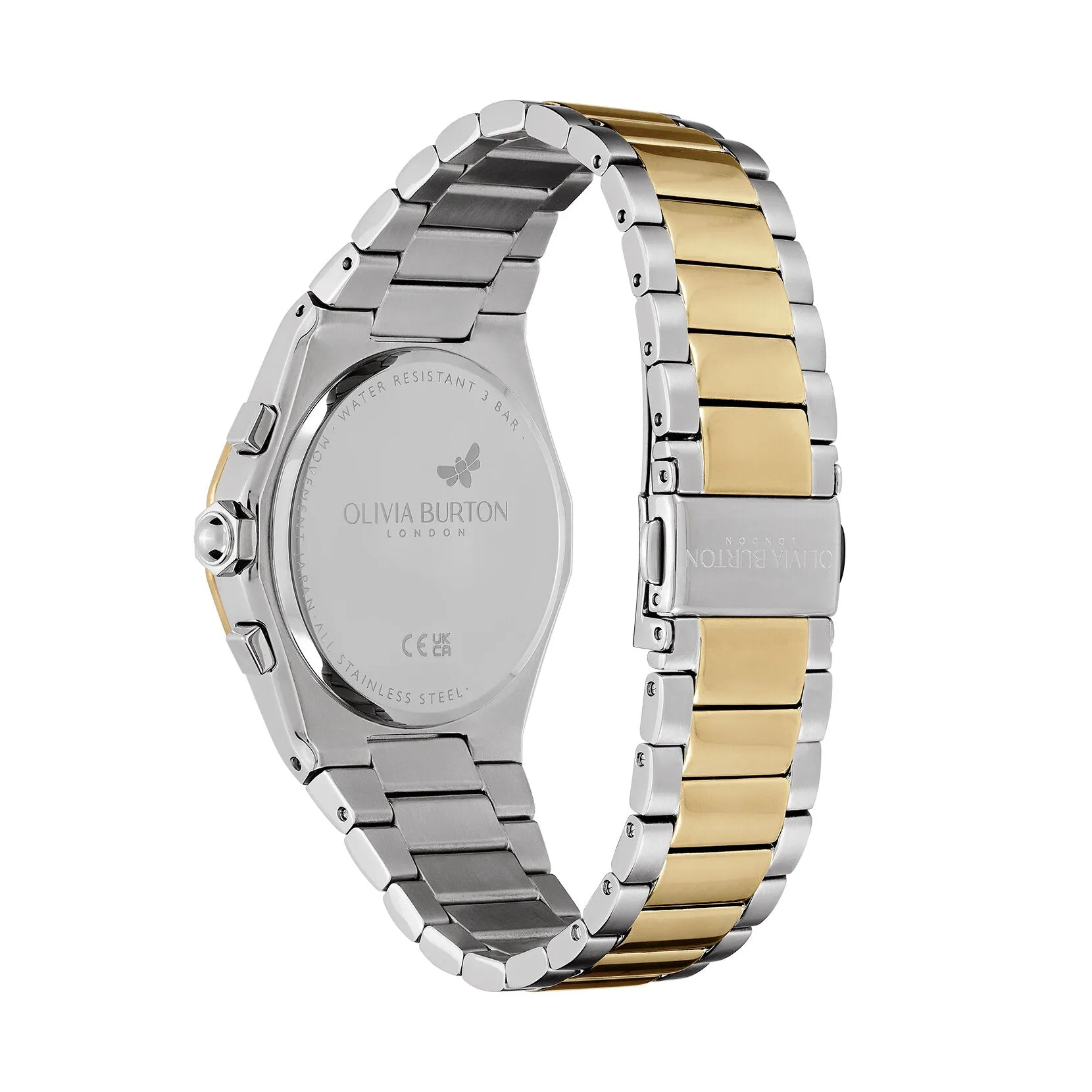 Olivia Burton Sports Luxe 38mm Hexa Multi-Function White & Two Tone Bracelet Watch