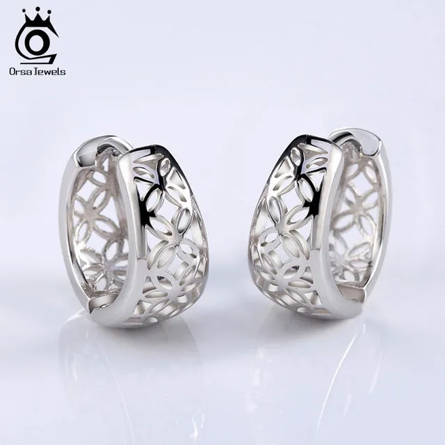 ORSA JEWELS 2017 New Hollow Out Design Fashion Earring Silver Color High Polished Jewelry Earring for Women OE28