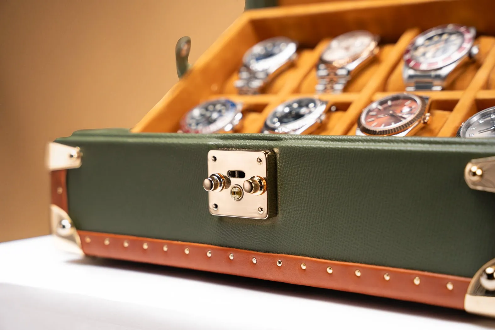 Petra Watch Case - Saffiano Olive Green