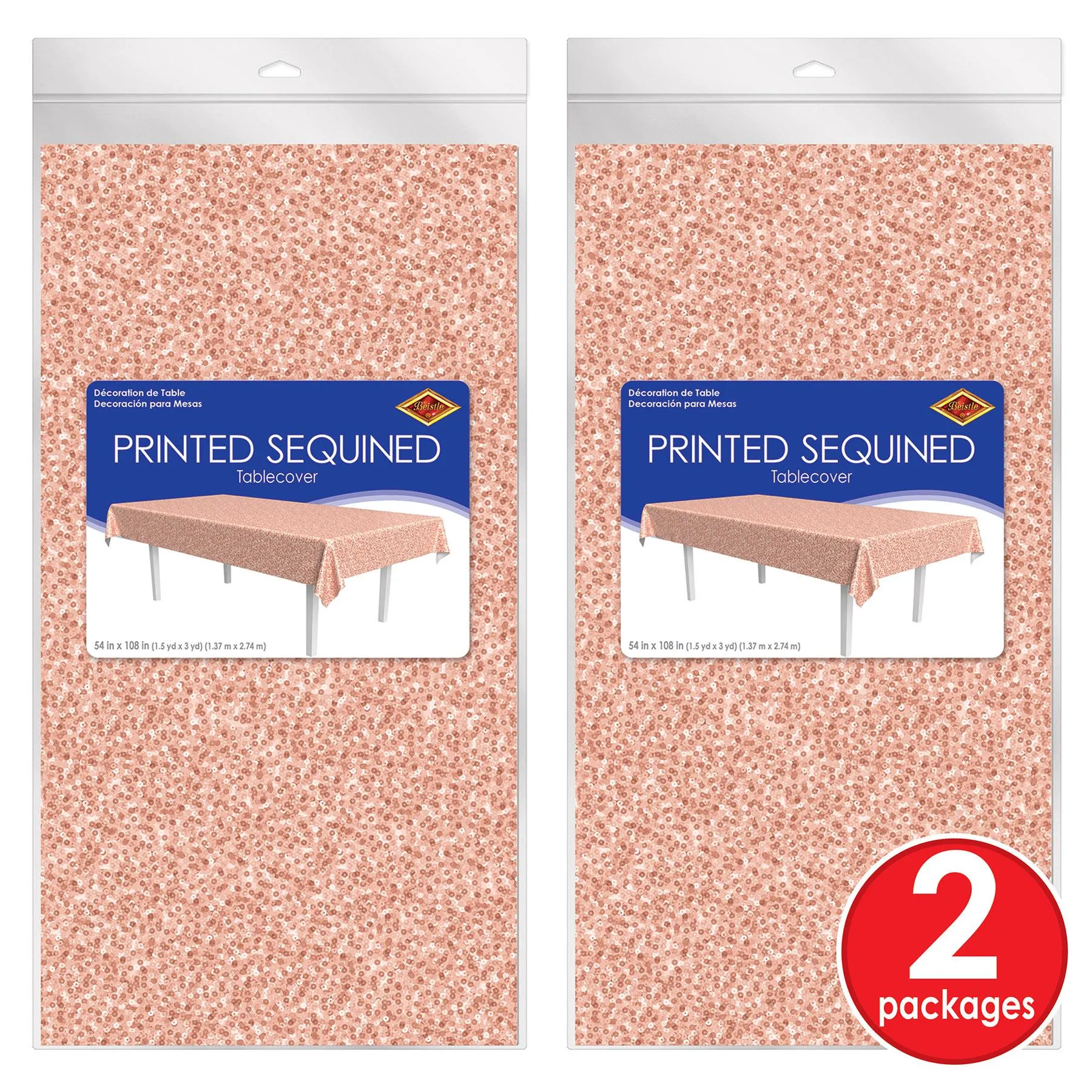 Printed Sequined Party Tablecover - Rose Gold