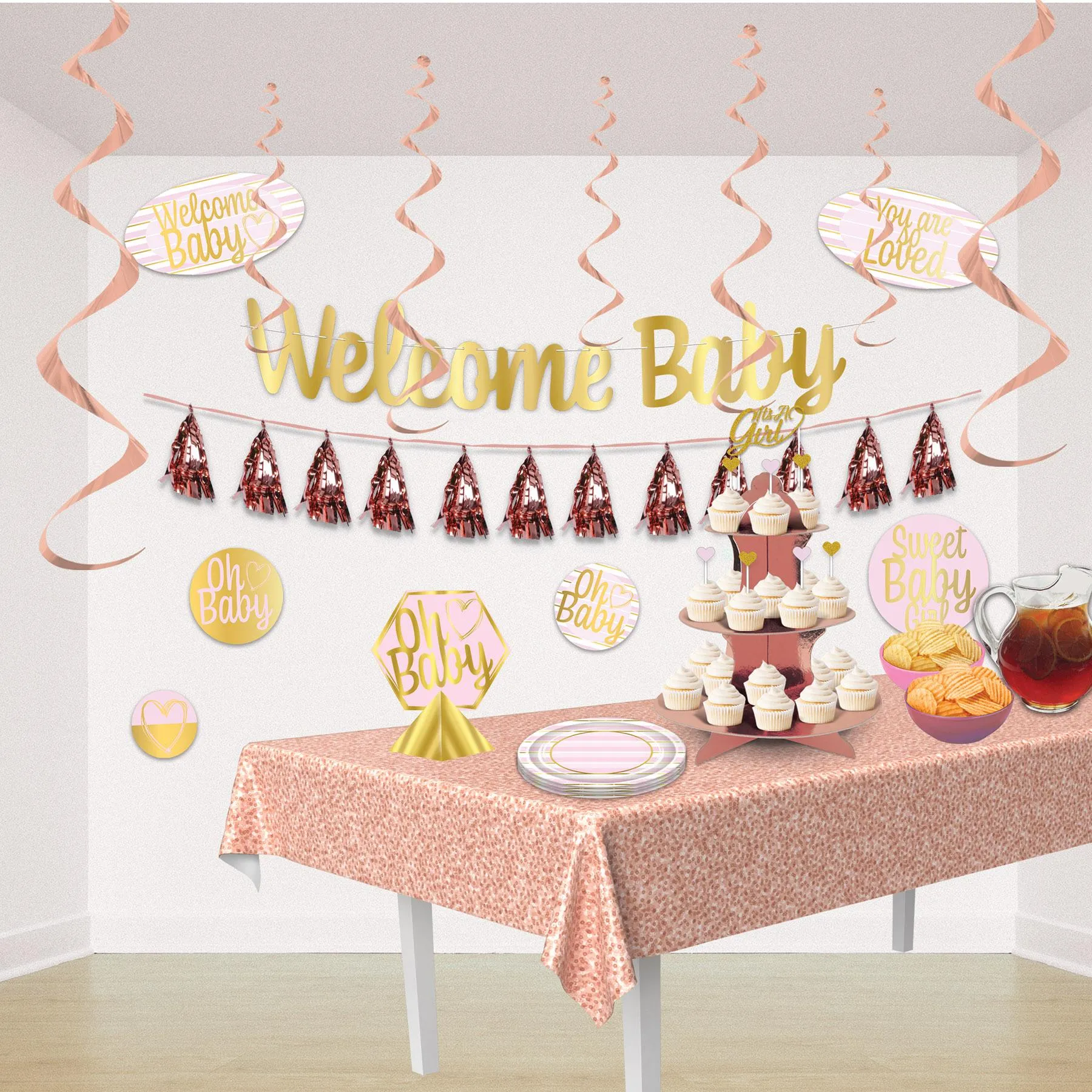 Printed Sequined Party Tablecover - Rose Gold