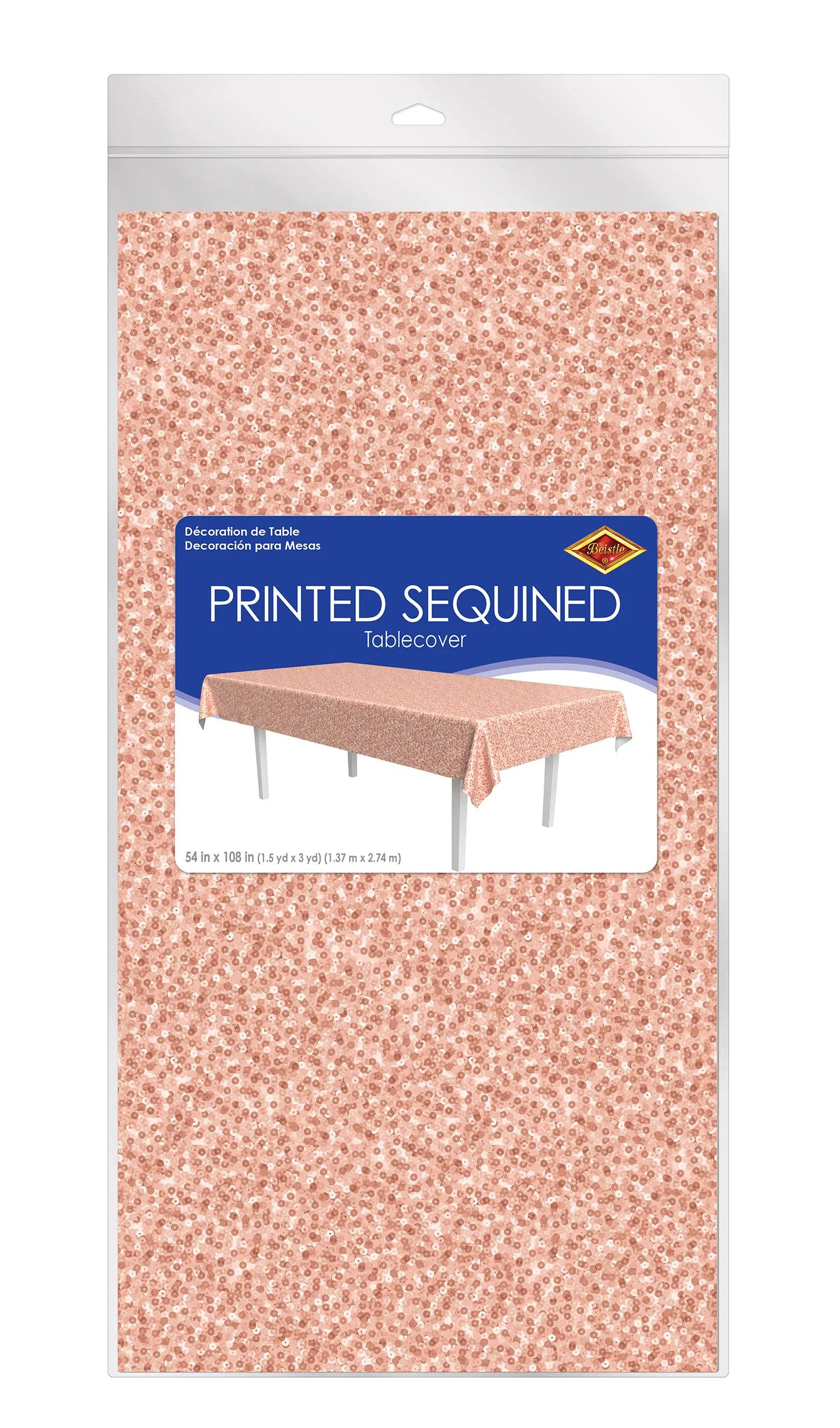 Printed Sequined Party Tablecover - Rose Gold
