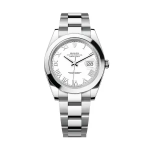 Rolex 126300 Datejust , Smooth Bezel , White Roman Dial worn.