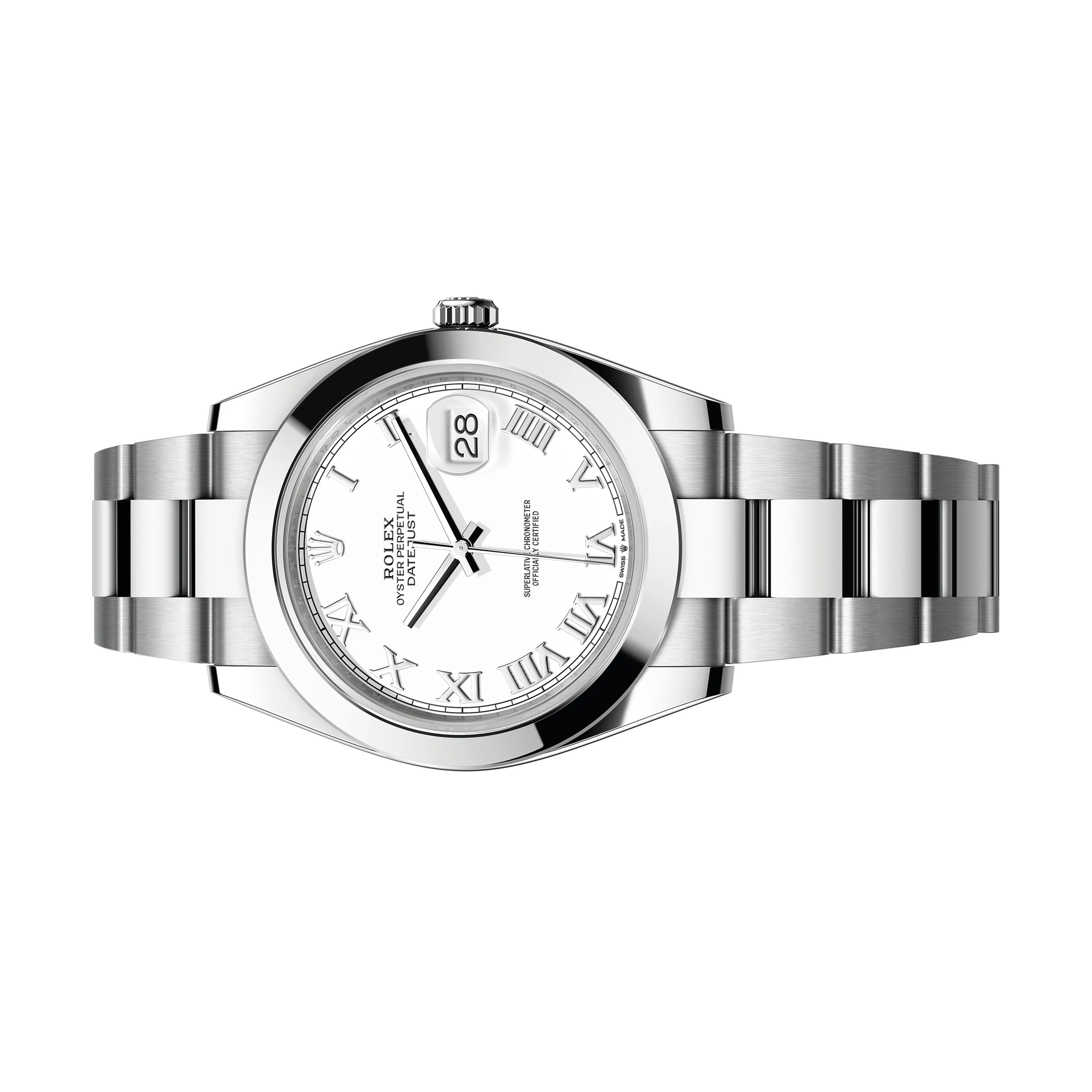 Rolex 126300 Datejust , Smooth Bezel , White Roman Dial worn.