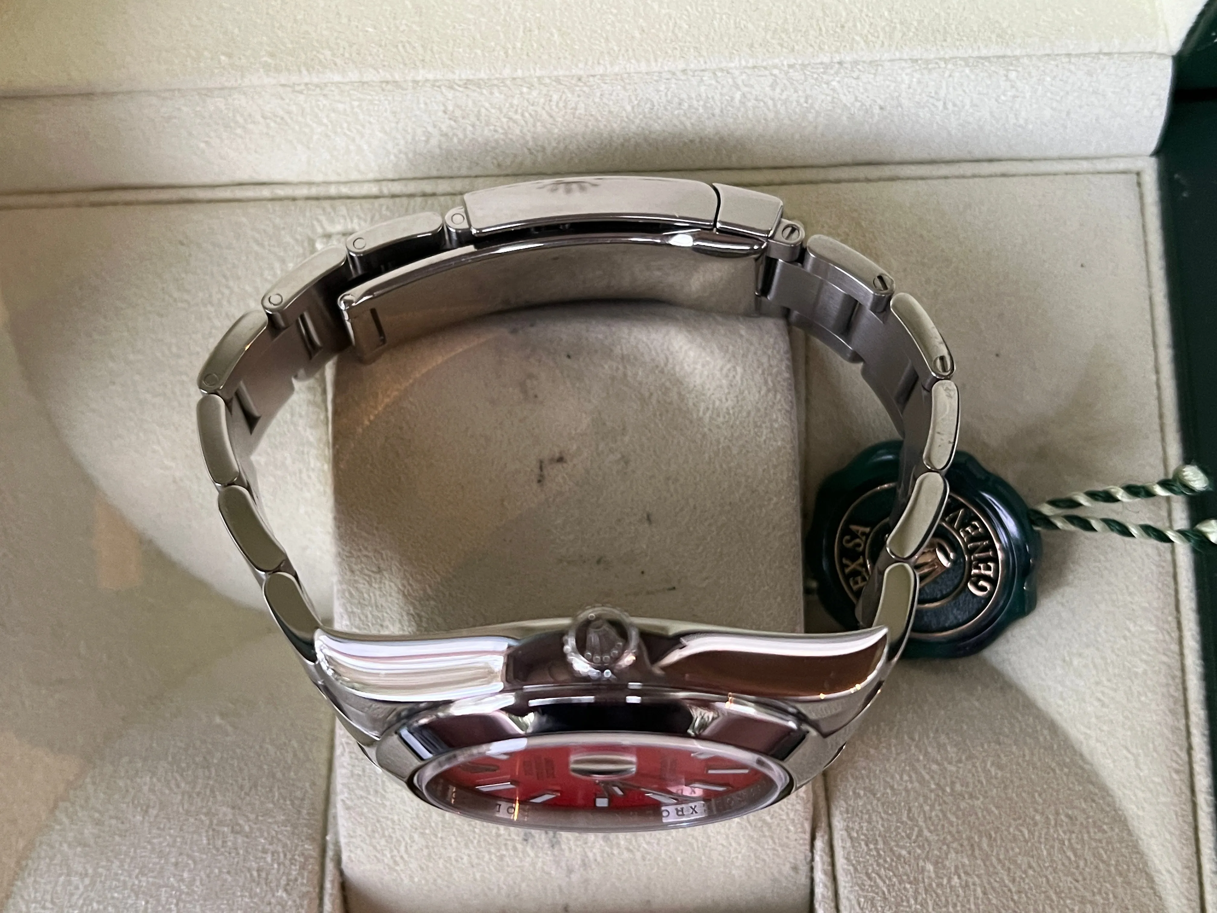 Rolex Datejust 41mm 116300 Stainless Steel Mens Watch.  Refinished Coral Red Dial Mint
