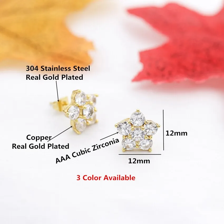 Rose Gold Color Crystal CZ Five pointed Star Stud