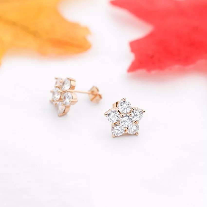 Rose Gold Color Crystal CZ Five pointed Star Stud