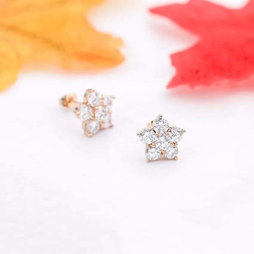 Rose Gold Color Crystal CZ Five pointed Star Stud