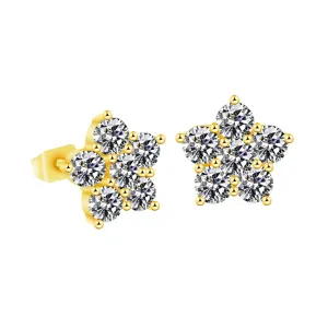 Rose Gold Color Crystal CZ Five pointed Star Stud