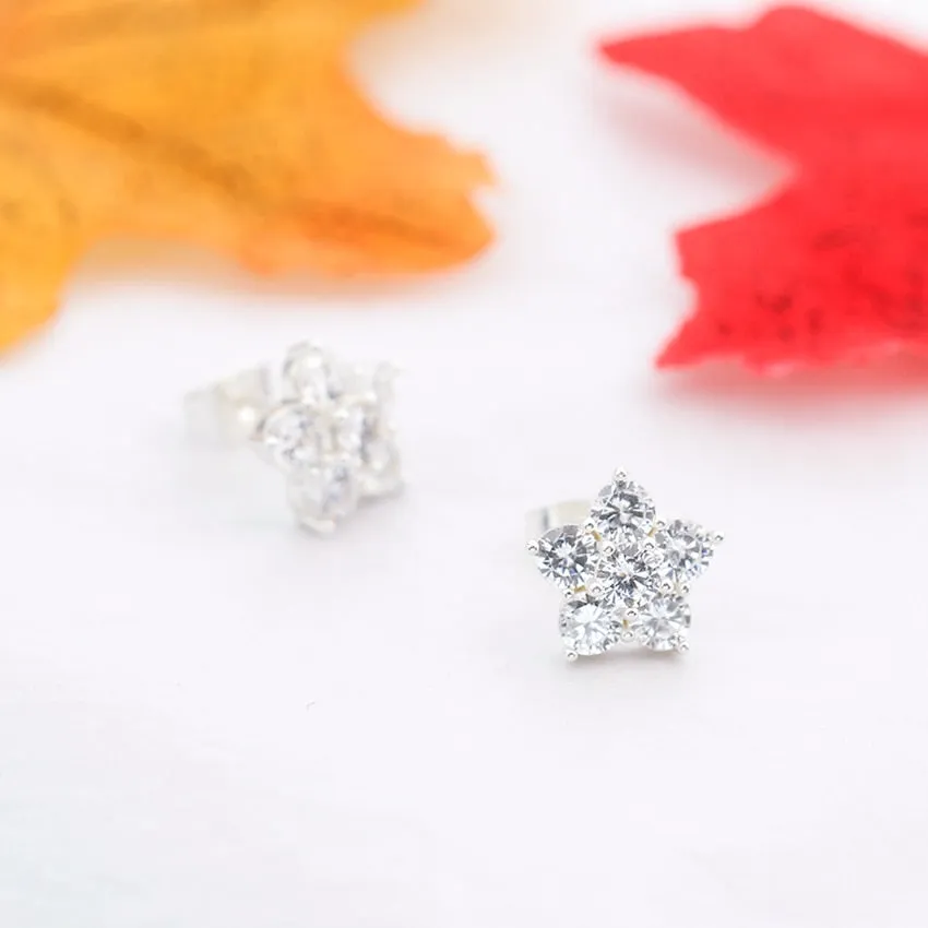 Rose Gold Color Crystal CZ Five pointed Star Stud