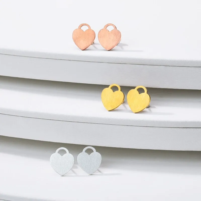 Rose Gold Love Heart Lock Stud Earring Stainless