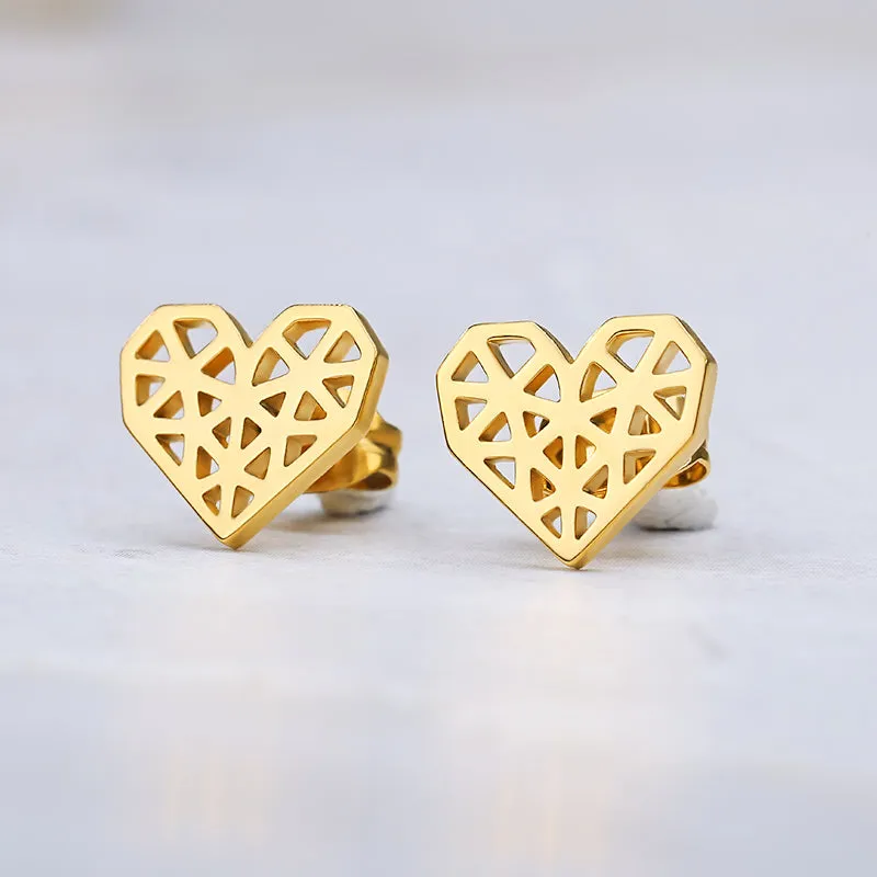 Rose Gold Love Heart Lock Stud Earring Stainless