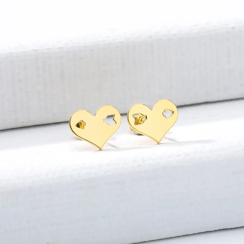 Rose Gold Love Heart Lock Stud Earring Stainless