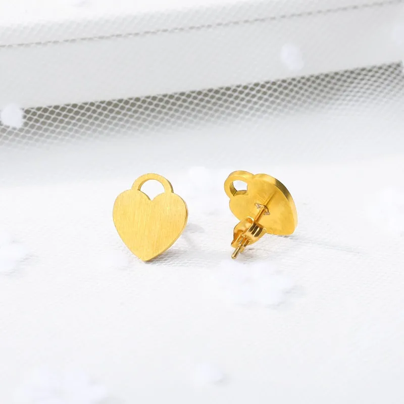Rose Gold Love Heart Lock Stud Earring Stainless