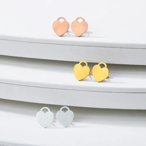 Rose Gold Love Heart Lock Stud Earring Stainless