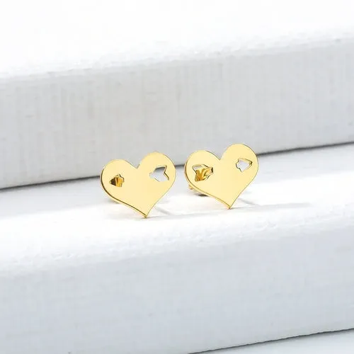 Rose Gold Love Heart Lock Stud Earring Stainless