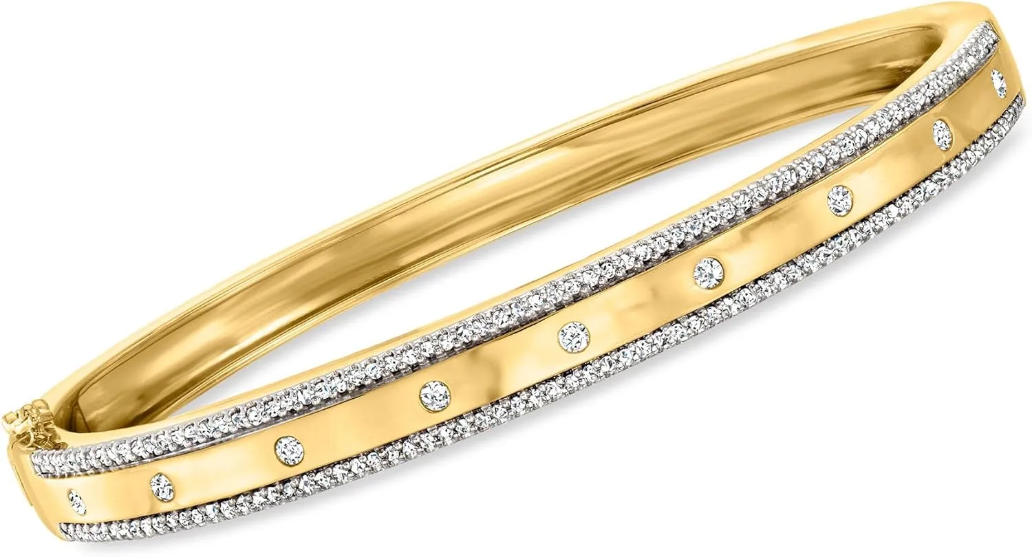 Ross-Simons 0.70 ct. t.w. Diamond-Studded Bangle Bracelet in 18kt Gold Over Sterling
