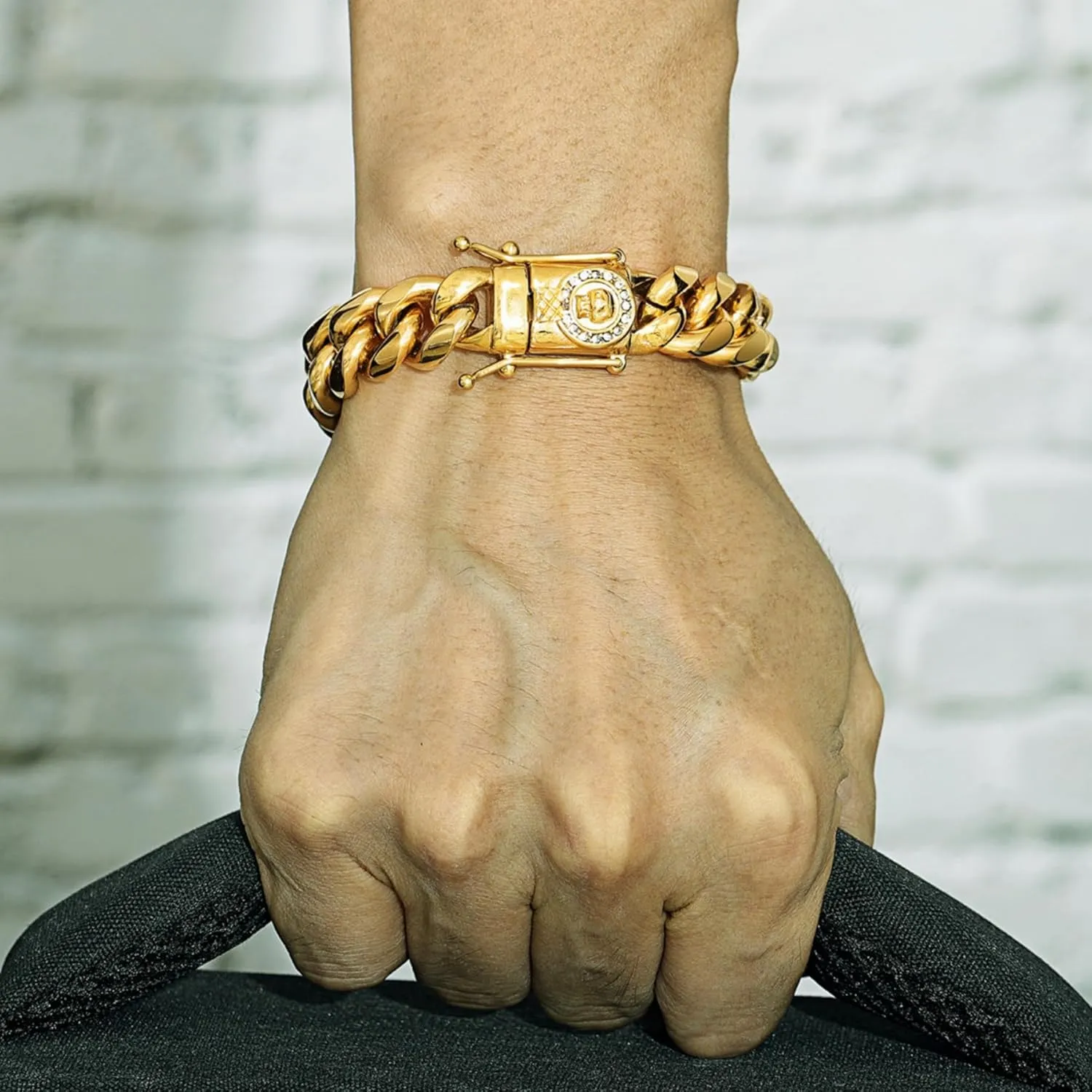 ROWIN&CO Miami Cuban Link Chain for Men 18K Gold Stainless Steel Curb Necklace/Bracelet, Hip Hop Jewelry, Durable & Anti-Tarnish CZ Diamond Skull Clasp Chain 8" to 30" Inch