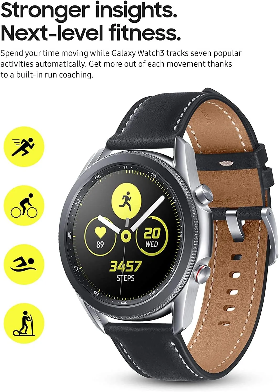 Samsung Galaxy Watch3 GPS Smartwatch 45mm, Mystic Silver (Renewed)