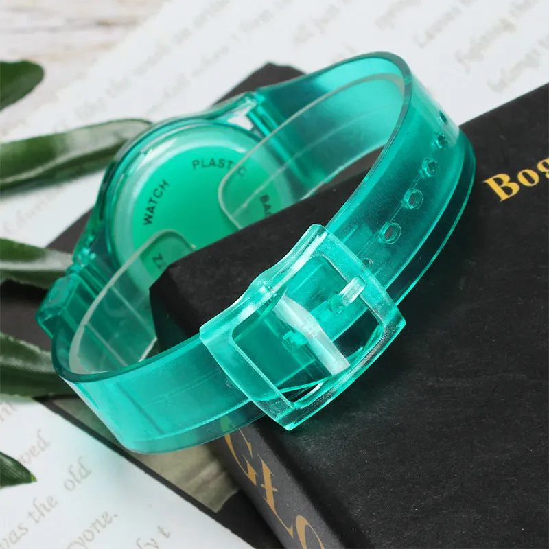 Sidiou Group New Fashion Female Male Wristwatches Couple Kids Watches Transparent Candy Color Plastic Band Casual Quartz Watch