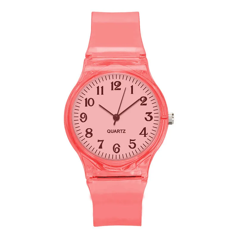 Sidiou Group New Fashion Female Male Wristwatches Couple Kids Watches Transparent Candy Color Plastic Band Casual Quartz Watch