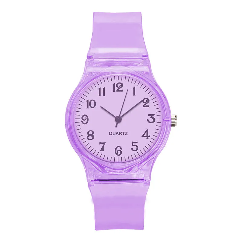 Sidiou Group New Fashion Female Male Wristwatches Couple Kids Watches Transparent Candy Color Plastic Band Casual Quartz Watch