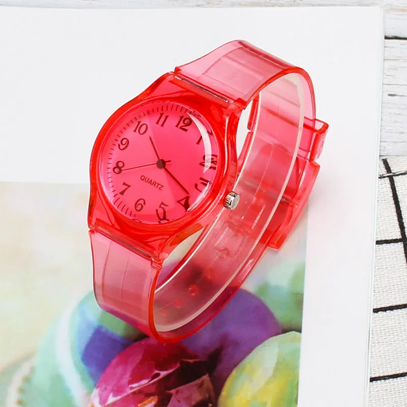 Sidiou Group New Fashion Female Male Wristwatches Couple Kids Watches Transparent Candy Color Plastic Band Casual Quartz Watch