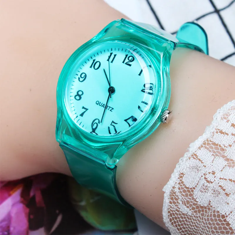 Sidiou Group New Fashion Female Male Wristwatches Couple Kids Watches Transparent Candy Color Plastic Band Casual Quartz Watch