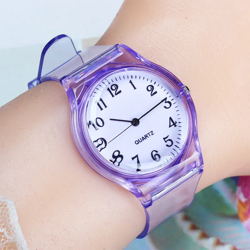 Sidiou Group New Fashion Female Male Wristwatches Couple Kids Watches Transparent Candy Color Plastic Band Casual Quartz Watch