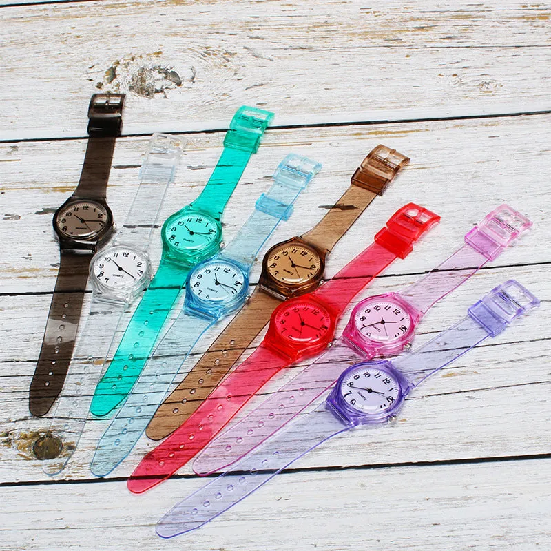 Sidiou Group New Fashion Female Male Wristwatches Couple Kids Watches Transparent Candy Color Plastic Band Casual Quartz Watch