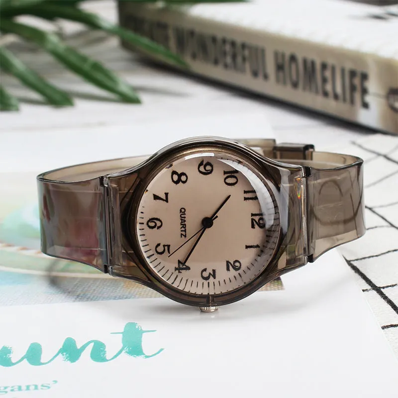 Sidiou Group New Fashion Female Male Wristwatches Couple Kids Watches Transparent Candy Color Plastic Band Casual Quartz Watch