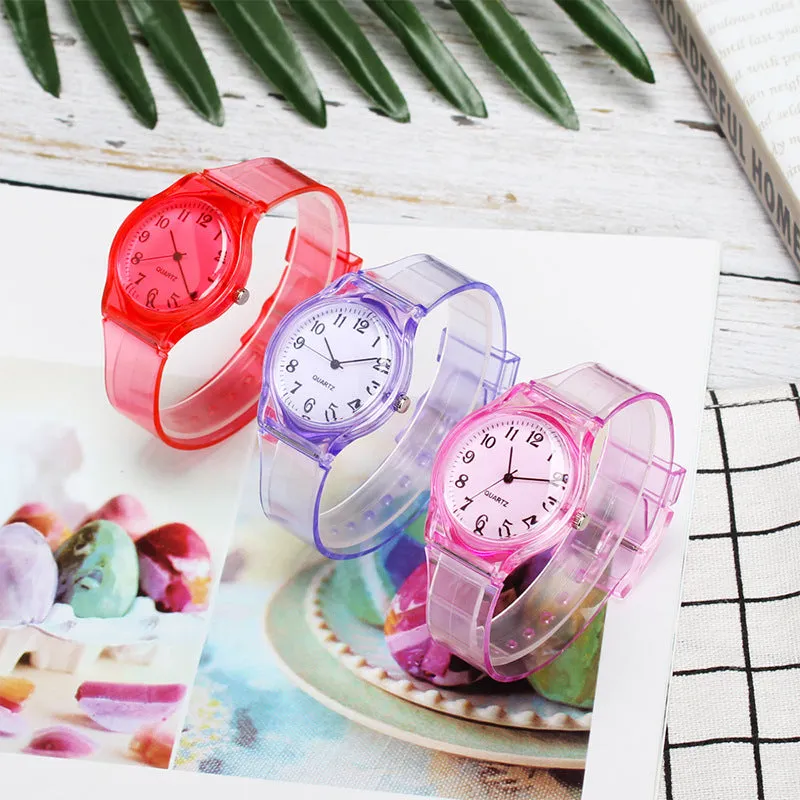 Sidiou Group New Fashion Female Male Wristwatches Couple Kids Watches Transparent Candy Color Plastic Band Casual Quartz Watch