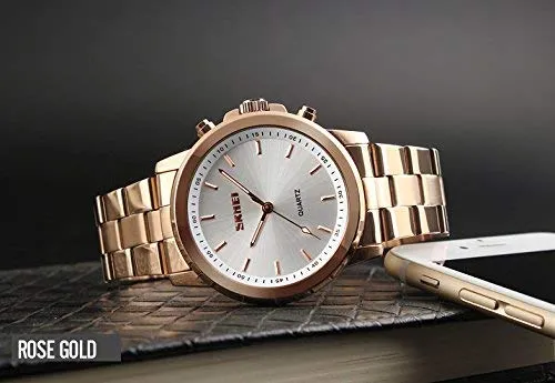 SKMEI Stainless Steel 30m Waterproof Analog Rose Gold Smartwatch