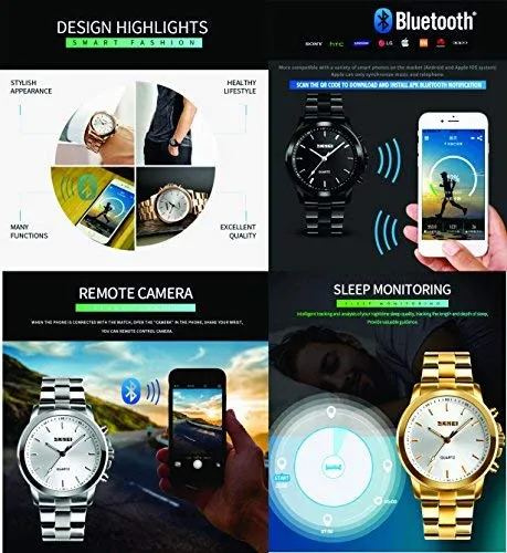 SKMEI Stainless Steel 30m Waterproof Analog Rose Gold Smartwatch