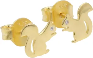 Squirrel Stud Earrings, Quirky Fun Earring, 18K Gold Earrings, Diamond Studded Earrings, 1 mm Round Diamond Studded Squirrel Studs for Her