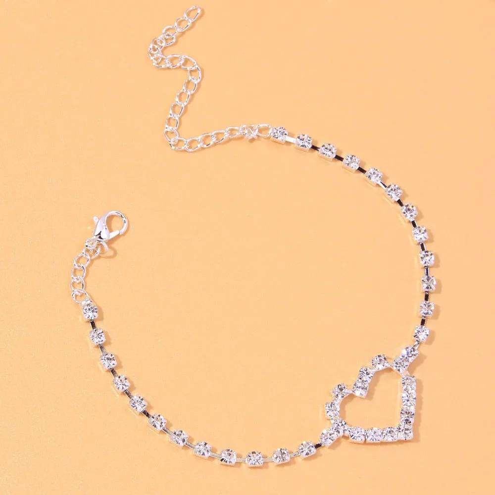 Stonefans Fashion Heart Rhinestone Anklets Wholesale Jewelry for Women Beach Barefoot Love Pendant Anklet Bracelet Leg Chain