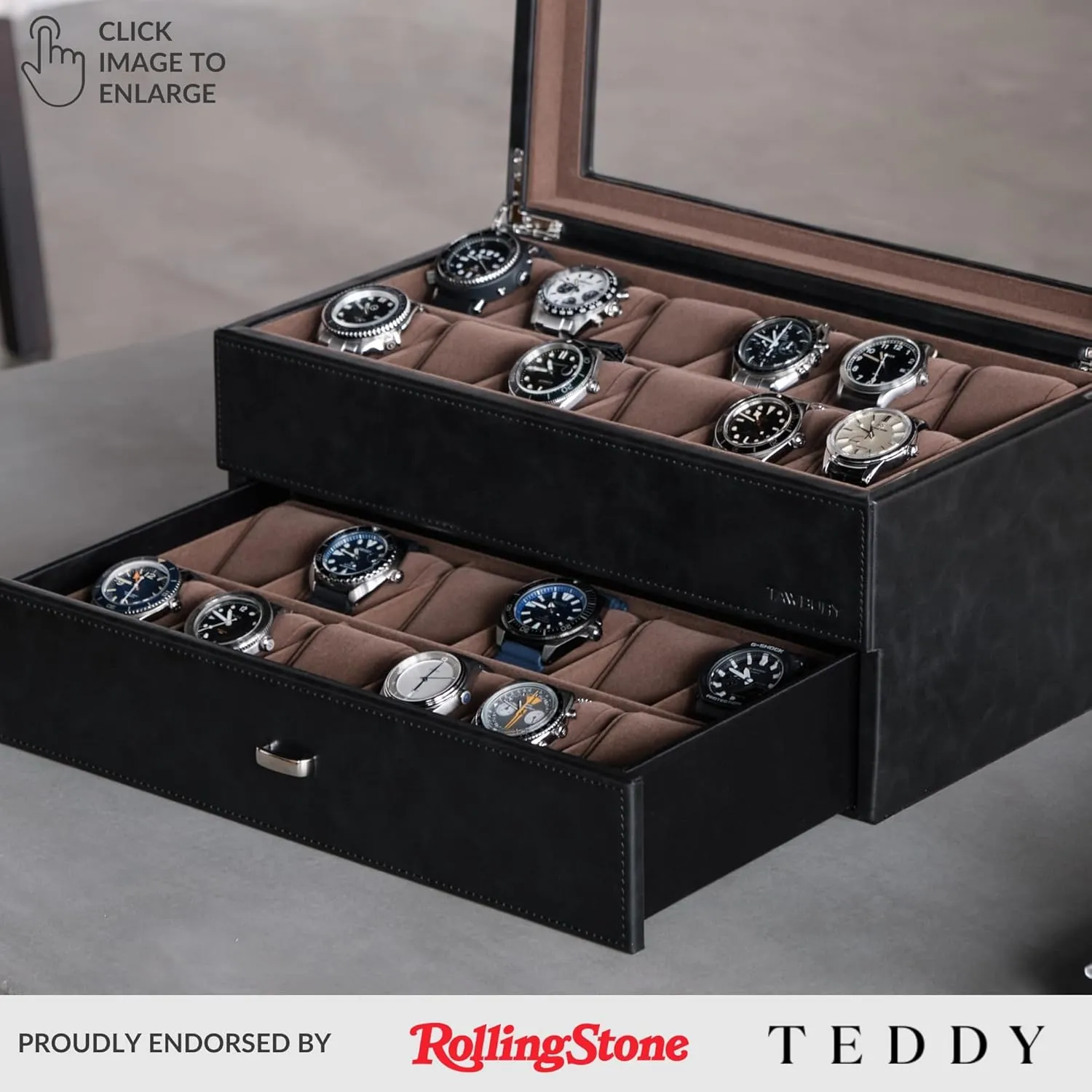TAWBURY 24 Watch Box Organizer for Men  Luxury Watch Box for Large Watches | Watch Case 24 Slot