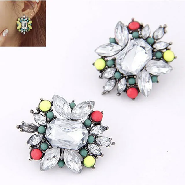 Tomtosh New 2016 Fashion Alloy Candy Color Flower Bohemian Stone Earrings Ear Pin for women jewelry Free shipping