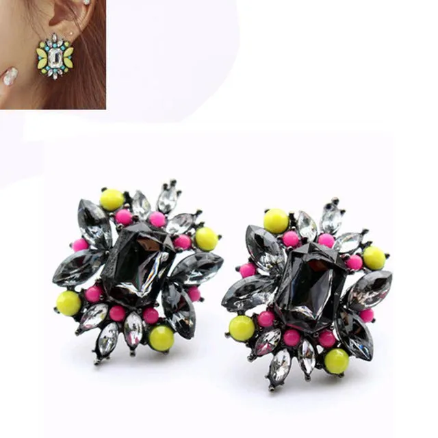 Tomtosh New 2016 Fashion Alloy Candy Color Flower Bohemian Stone Earrings Ear Pin for women jewelry Free shipping