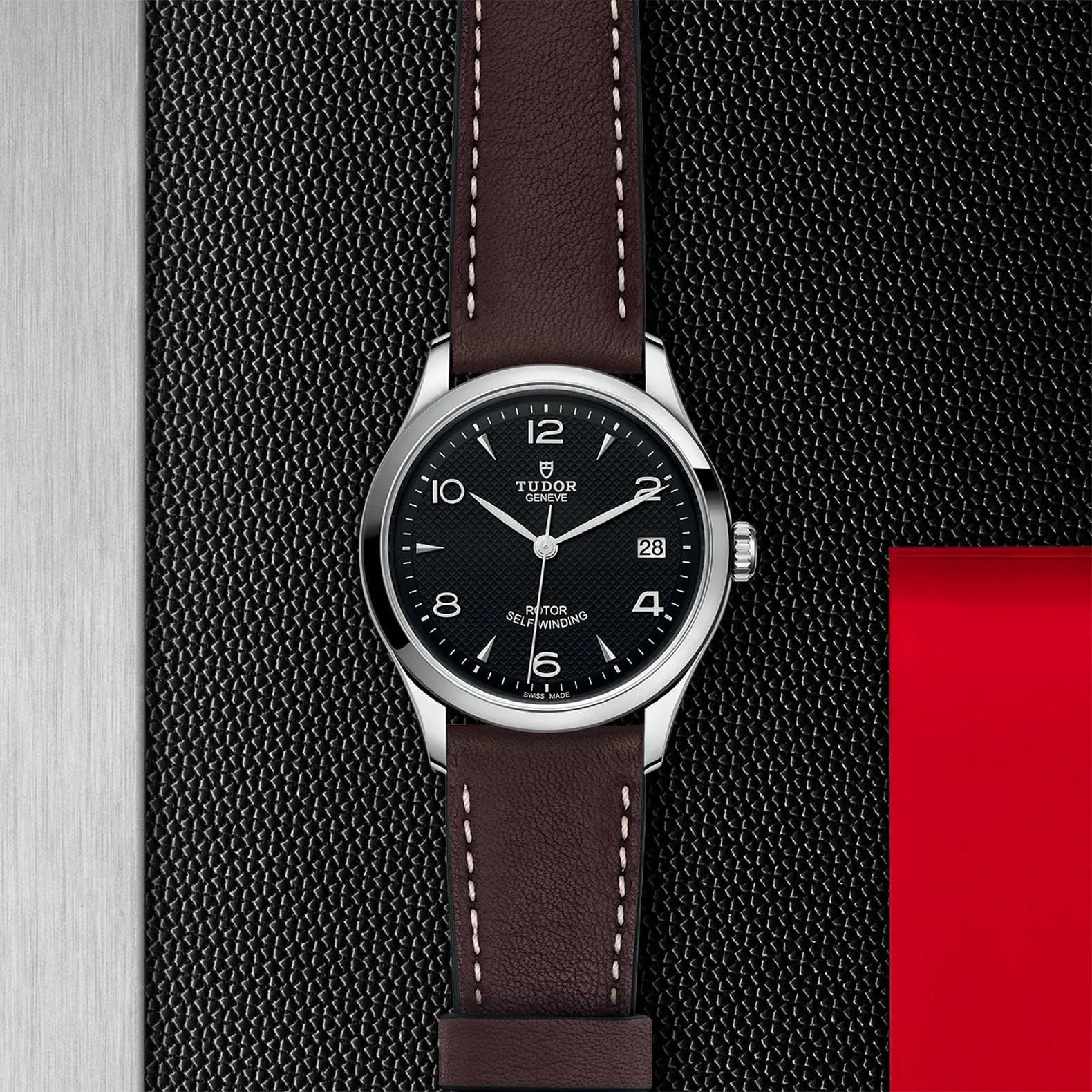 TUDOR 1926 36mm Steel Black Dial Leather Strap Watch - M91450-0008