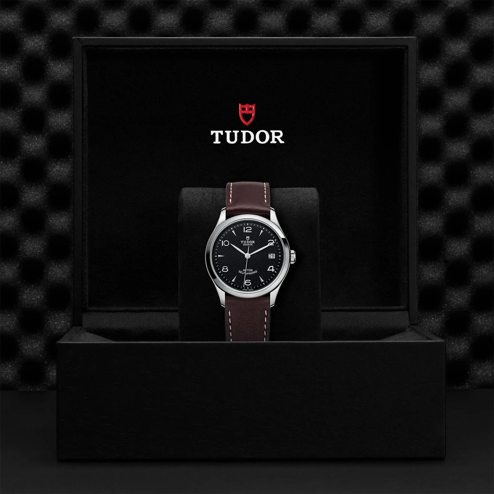 TUDOR 1926 36mm Steel Black Dial Leather Strap Watch - M91450-0008